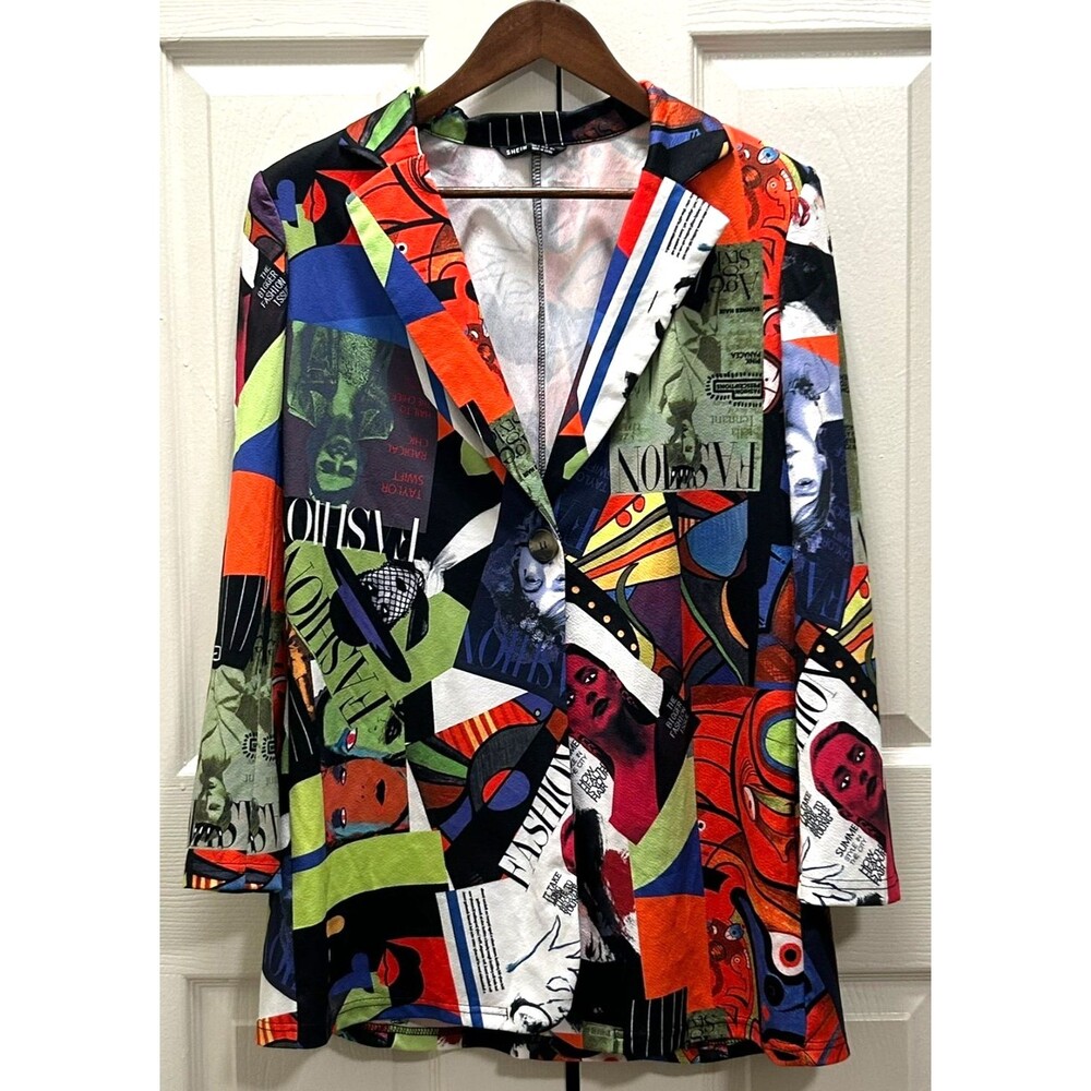 Shein Fashion Pop Art Icon Retro Abstract Button Blazer Jacket Size Medium